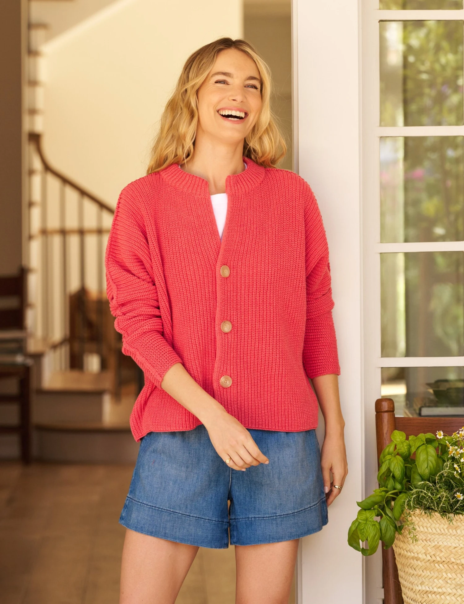 MONTECITO CARDIGAN Lobster, Pure Italian Cotton 1 MONTECITO CARDIGAN Lobster, Pure Italian Cotton