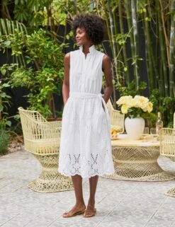 GRACE SLEEVELESS DRESS White, Eyelet Cotton