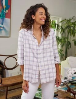 EILEEN Cream And Pink Plaid, Italian Cashmere Touch